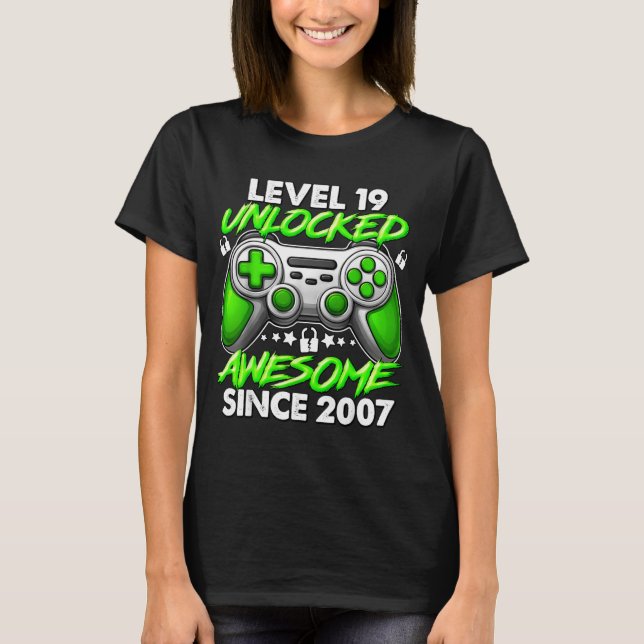Level 19 Unlocked 19 Year Old Boys 19th Birthday B T Shirt (Framsida)