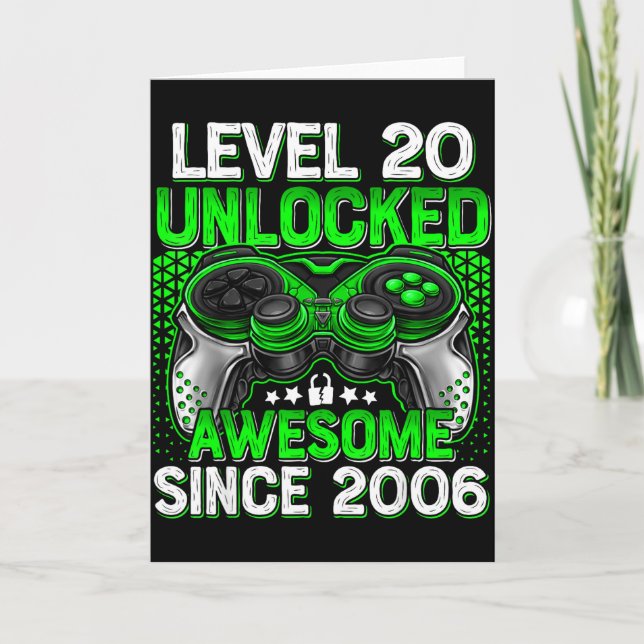 Level 20 Unlocked 20 Year Old Boys 20th Birthday B Kort (Framsida)