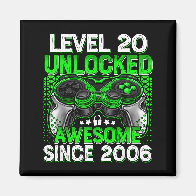Level 20 Unlocked 20 Year Old Boys 20th Birthday B Magnet (Framsidan)