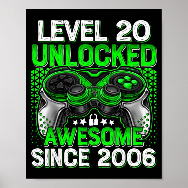 Level 20 Unlocked 20 Year Old Boys 20th Birthday B Poster (Framsidan)