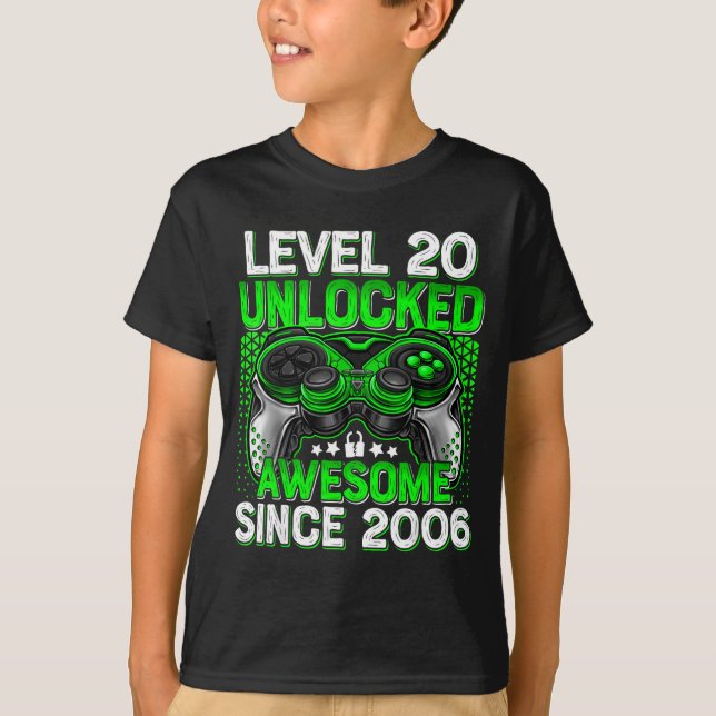 Level 20 Unlocked 20 Year Old Boys 20th Birthday B T Shirt (Framsida)