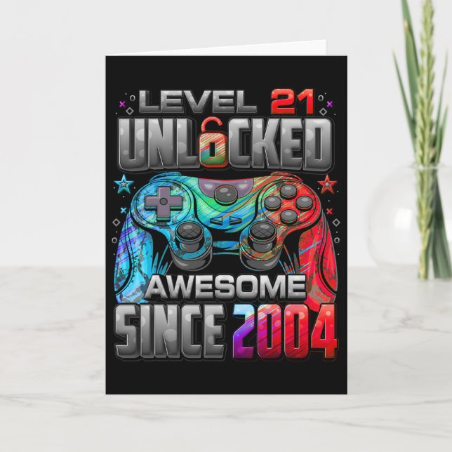 Level 21 Unlocked Awesome Since 2004 21st Birthday Kort (Framsida)