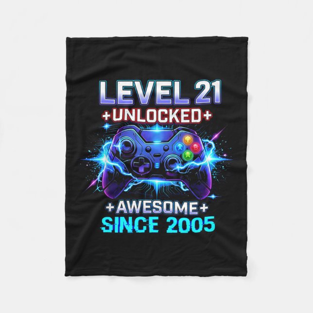 Level 21 Unlocked Awesome Since 2005 21st Birthday Fleecefilt (Framsidan)