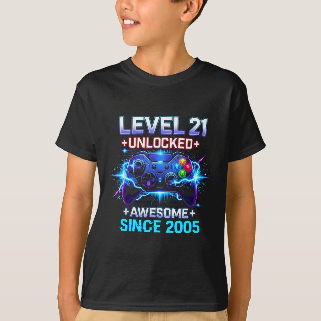 Level 21 Unlocked Awesome Since 2005 21st Birthday T Shirt (Framsida)