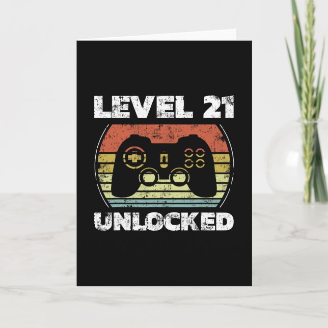 Level 21 Unlocked Funny Video Gamer 21st Birthday  Kort (Framsida)