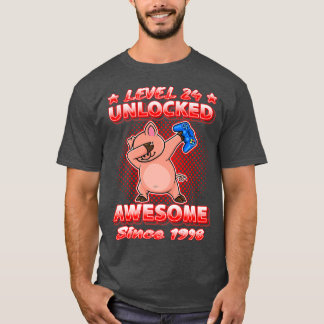 Level 24 Unlocked Gamers Born 1998 Dabbing Pig 24t T Shirt