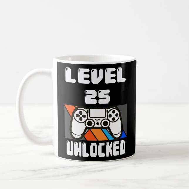 Level 25 Unlocked Video Game 25th Birthday Gift  Kaffemugg (Vänster)