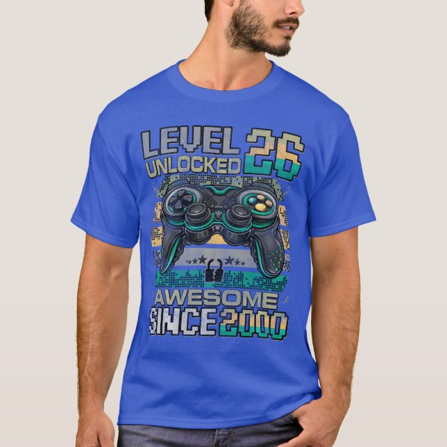 Level 26 Unlocked Awesome Since 2000 26th Birthday T Shirt (Framsida)