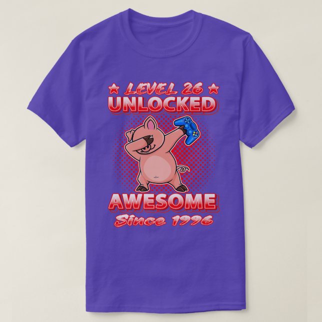 Level 26 Unlocked Gamers Born 1996 Dabbing Pig 26t T Shirt (Design framsida)