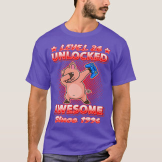 Level 26 Unlocked Gamers Born 1996 Dabbing Pig 26t T Shirt
