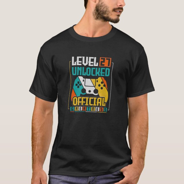 Level 27 Unlocked 27th Birthday Gamer 27 Year Old T Shirt (Framsida)
