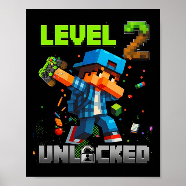 Level 2 Unlocked Funy Birthday Boy Pixel Gamer 2nd Poster (Framsidan)
