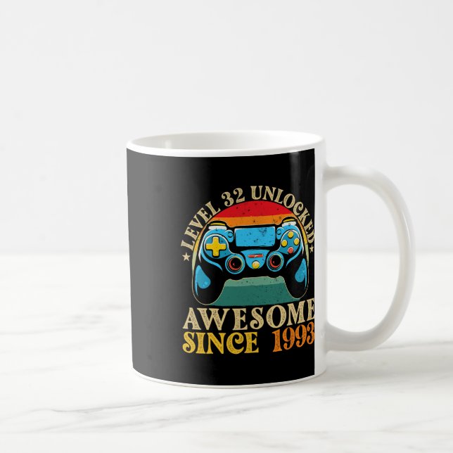 Level 32 Unlocked Awesome Since 1993 32nd Birthday Kaffemugg (Höger)