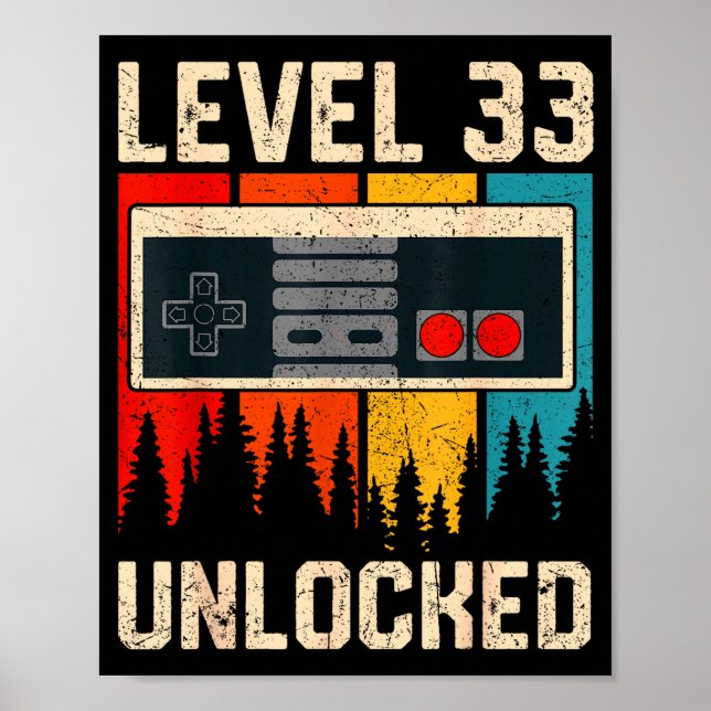 Level 33 Unlocked Video Game Controller Birthday M Poster (Framsidan)