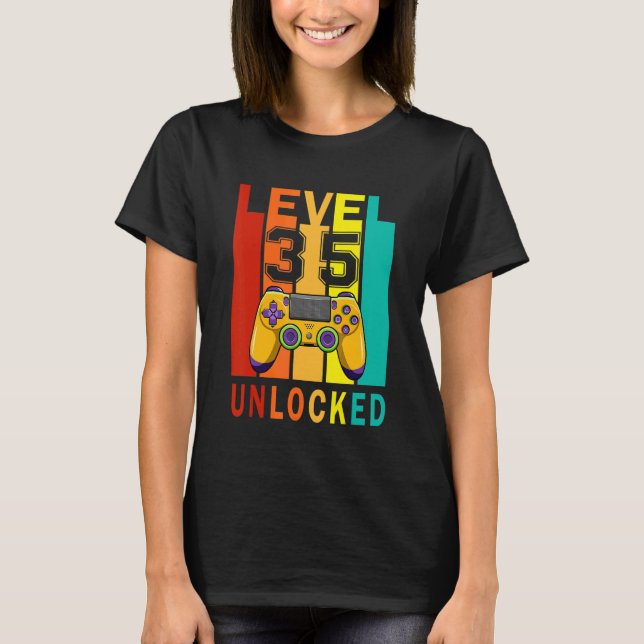 Level 35 Unlocked   Video Gamer 35th Birthday T Shirt (Framsida)