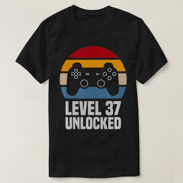 Level 37 Unlocked 37th Birthday 37 Years Old Video T Shirt (Design framsida)