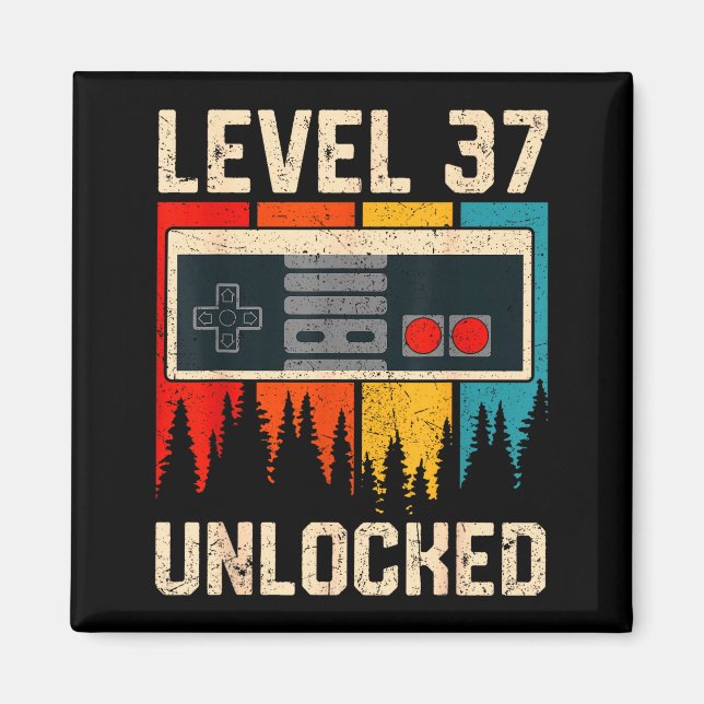 Level 37 Unlocked Video Game Controller Birthday M Magnet (Framsidan)