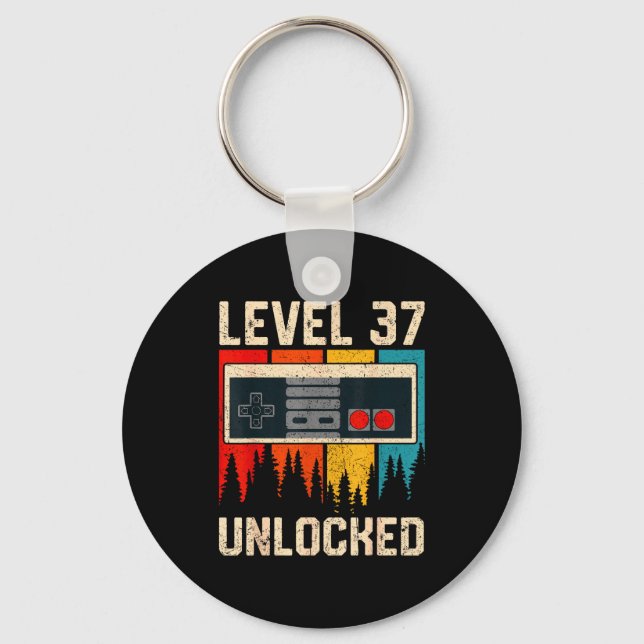 Level 37 Unlocked Video Game Controller Birthday M Nyckelring (Framsida)