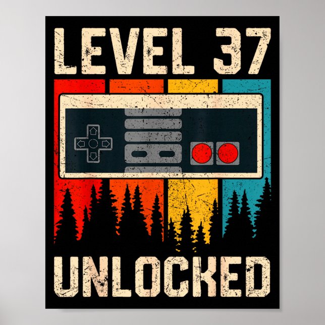 Level 37 Unlocked Video Game Controller Birthday M Poster (Framsidan)