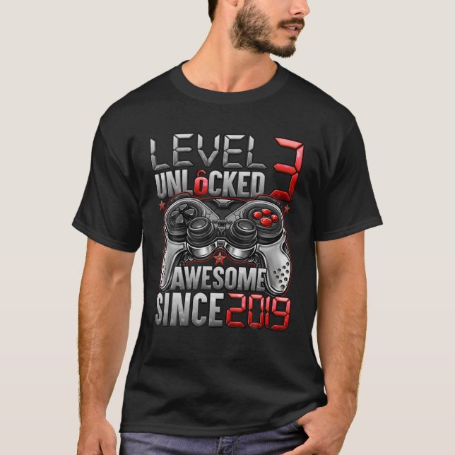 Level 3 Unlocked Awesome Since 2019 3Rd Birthday G T Shirt (Framsida)