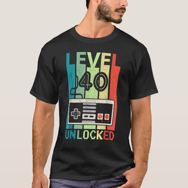 Level 40 Unlocked  Video Gamer 40th Birthday  Tee (Framsida)