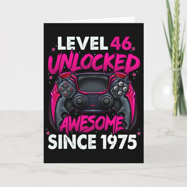 Level 46 Unlocked Awesome Since 1975 46th Birthday Kort (Framsida)