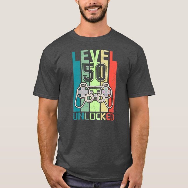 Level 50 Unlocked Video Gamer 50th Birthday Gifts T Shirt (Framsida)