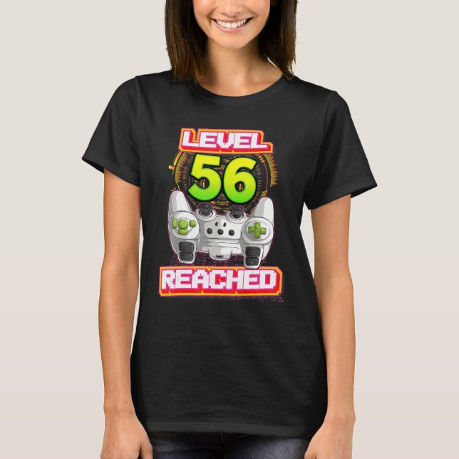 Level 56 Reached Gamer 56th Birthday Video Gaming  T Shirt (Framsida)