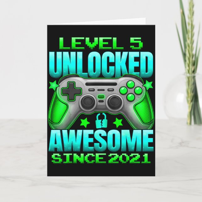 Level 5 Unlocked 5 Year Old For Boys 5th Birthday  Kort (Framsida)