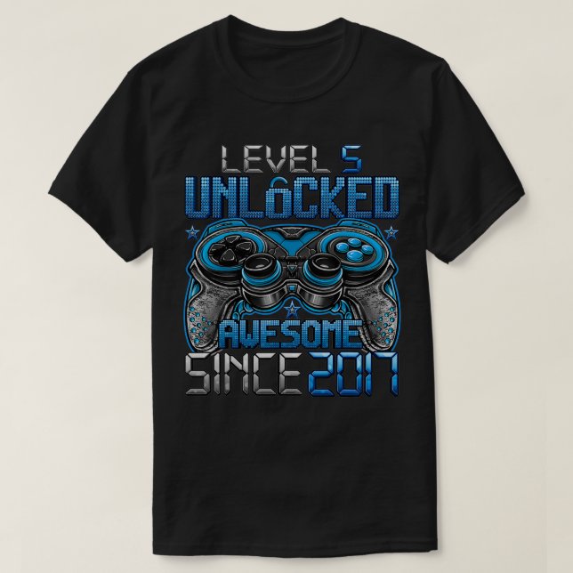 Level 5 Unlocked Awesome Since 2017 5th Birthday G T Shirt (Design framsida)