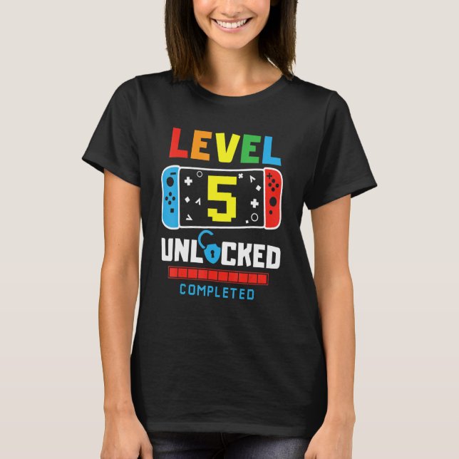 Level 5 Unlocked Completed Game Happy 5th Birthday T Shirt (Framsida)