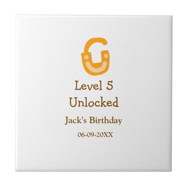 Level 5 unlocked lock orange brown happy birthday  kakelplatta (Framsidan)