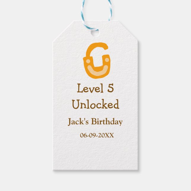 Level 5 unlocked lock orange brown happy birthday  presentetikett (Framsidan)