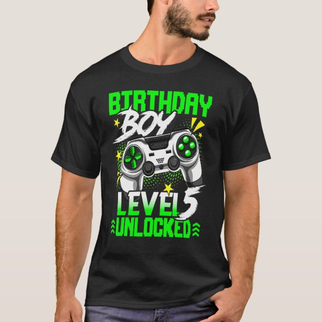 Level 5 Unlocked  Video Game Player Birthday Boy T Shirt (Framsida)