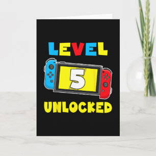 Level 5 Upplåst 5-års födelsedags T-shirt TV-spel  Kort