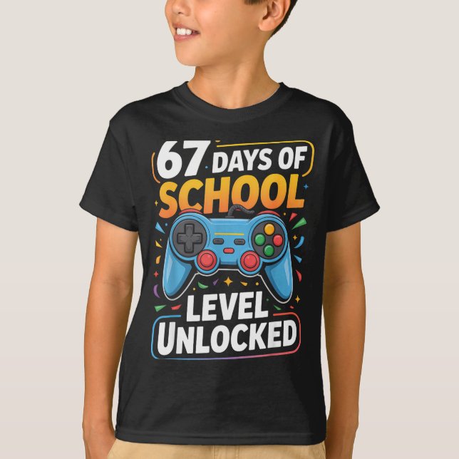 Level 67 Days Of School Unlocked Boys 67th Day Of  T Shirt (Framsida)