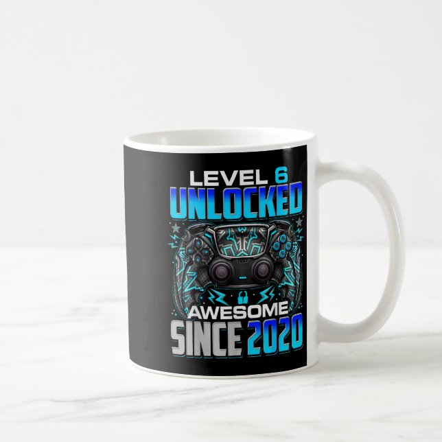 Level 6 Unlocked Awesome Since 2020 6th Birthday G Kaffemugg (Höger)