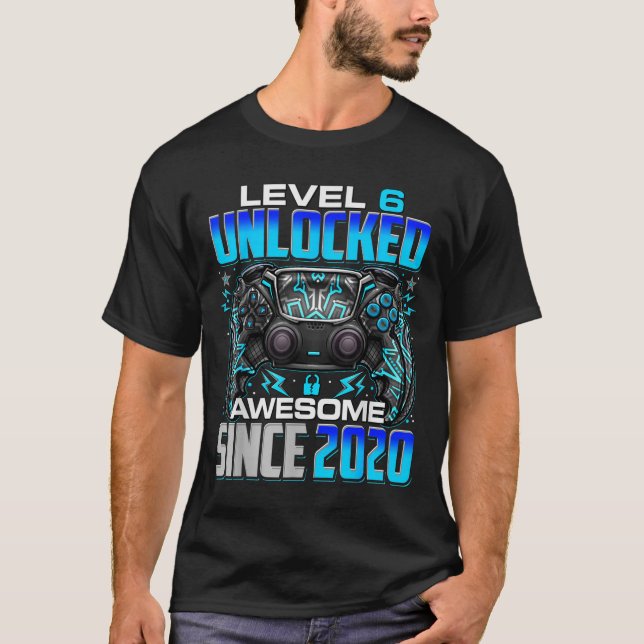 Level 6 Unlocked Awesome Since 2020 6th Birthday G T Shirt (Framsida)