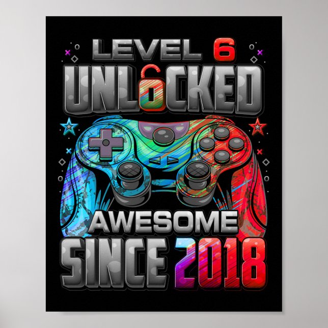 Level 6 Unlocked Awesome Since 6th Birthday Gaming Poster (Framsidan)