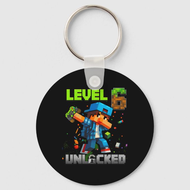 Level 6 Unlocked Funy Birthday Boy Pixel Gamer 6th Nyckelring (Framsida)
