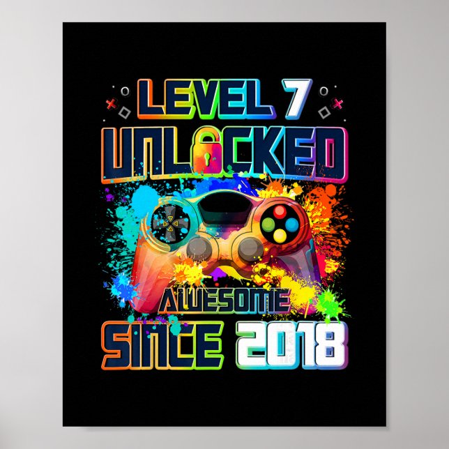 Level 7 Unlocked 7 Year Old Video Gamer 7th Birthd Poster (Framsidan)