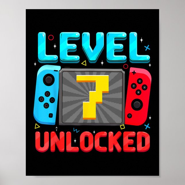 Level 7 Unlocked 7th Birthday Boy Gamer 7 Year Old Poster (Framsidan)