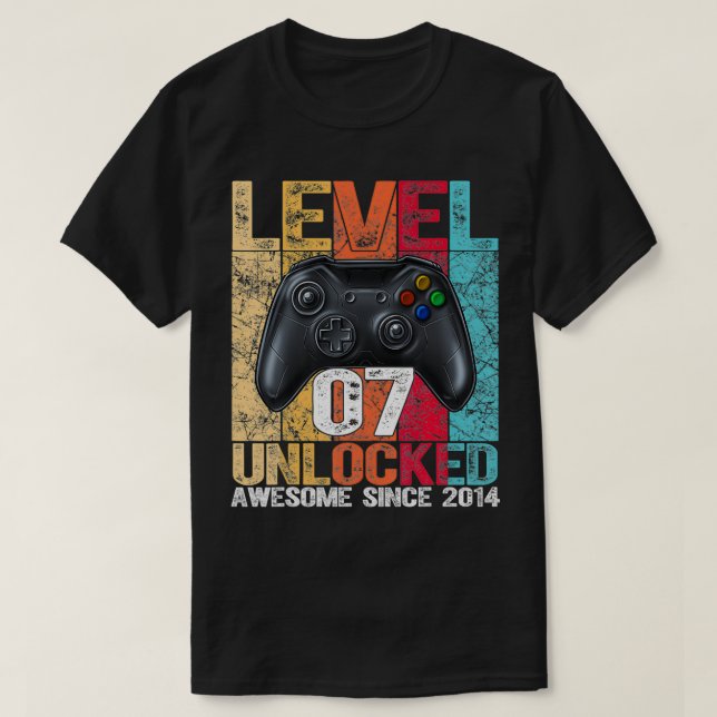 Level 7 Unlocked Awesome Since 2014 7th Birthday G T Shirt (Design framsida)