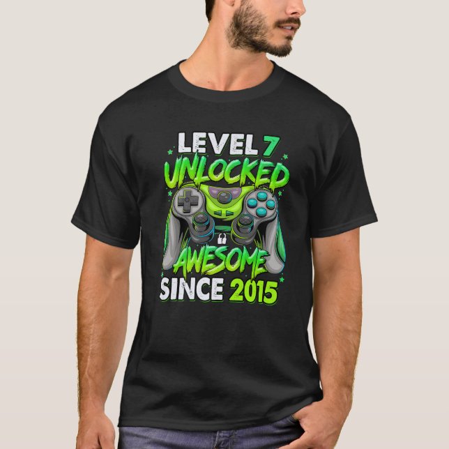 Level 7 Unlocked Awesome Since 2015 7Th Birthday G T Shirt (Framsida)