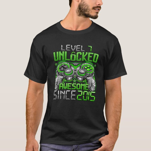 Level 7 Unlocked Awesome Since 2015 7Th Birthday G T Shirt (Framsida)