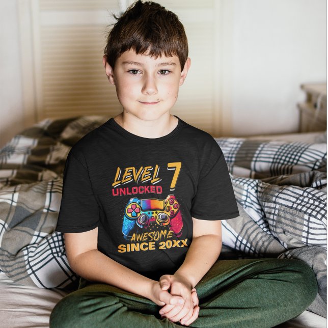 Level 7 Unlocked - Fun Birthday 7 Gamer  T Shirt (Skapare uppladdad)