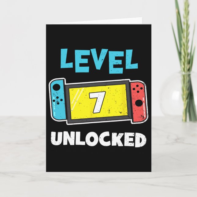Level 7 Unlocked Gamer 7th Birthday Gift Video Gam Kort (Framsida)