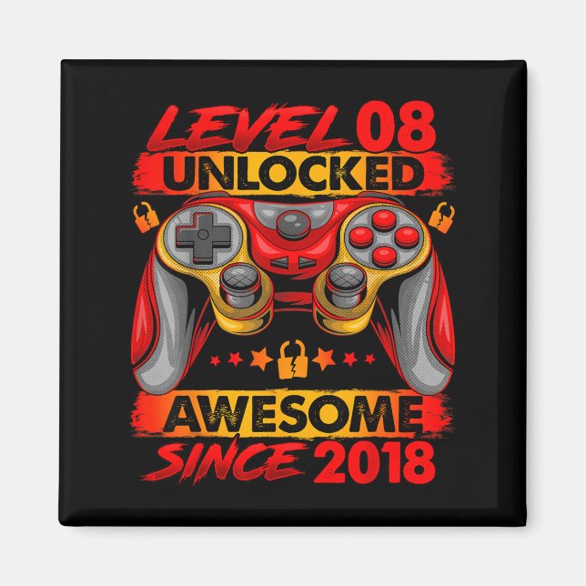Level 8 Unlocked 8 Year Old Boys 8th Birthday Boy  Magnet (Framsidan)