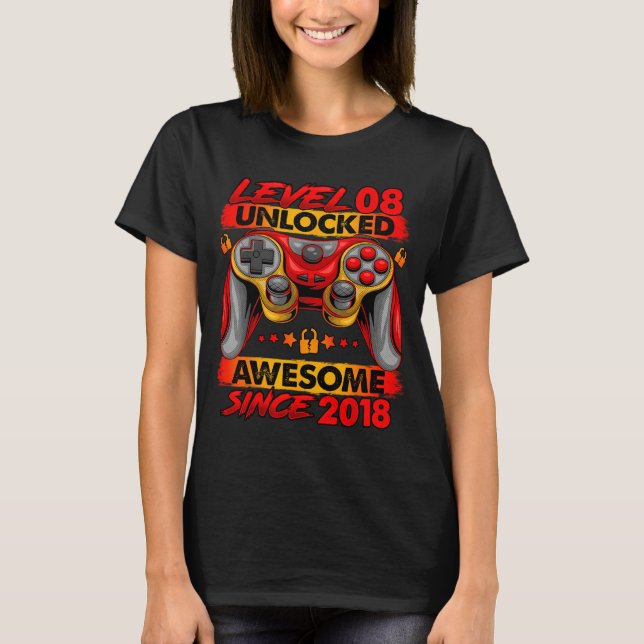 Level 8 Unlocked 8 Year Old Boys 8th Birthday Boy  T Shirt (Framsida)