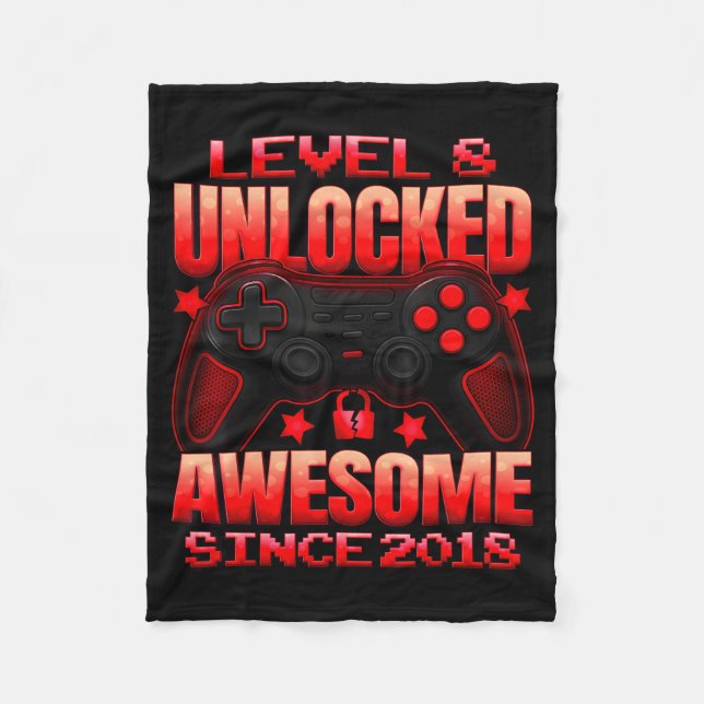 Level 8 Unlocked 8 Year Old For Boys 8th Birthday  Fleecefilt (Framsidan)